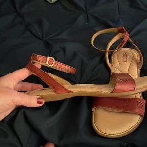 Size 7 Red Born Ankle Strap Leather Flats